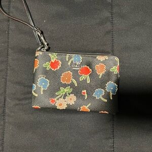 Coach Black Wristlet with Floral Embroidery